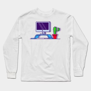 Workspace Cartoon Illustration Long Sleeve T-Shirt